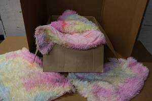 lot 27 image: Faux Fur Rainbow Twin Bed Set - Comforter & 2 Pillowcases