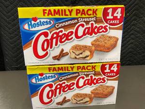 lot 13 image: IA 2 - 2 Boxes of Hostess Cinnamon Streusel Coffee Cakes, Family Pack, 28 Cakes Total