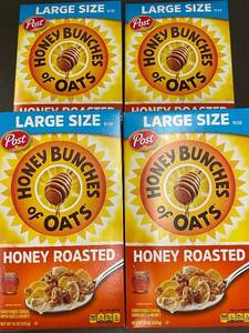 lot 38 image: WA 3 - Set of 4 Large Size Honey Bunches of Oats Cereal Boxes, Honey Roasted, 15 oz Each