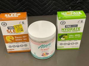 lot 44 image: TROL - Set of Dietary Supplements Pre-Workout, Sleep, and Hydrate Drink Mixes
