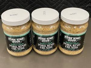 lot 47 image: TROL - Set of 3 Pork King Good Italian Style Pork Rind Crumbs Jars