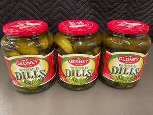 lot 125 image: Collection of 3 Gedney Whole Dill Pickles Jars, 32 fl oz Each