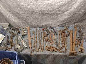 lot 25 image: Collection of Industrial Chains, Ratchets, and Metal Parts for Heavy Duty Applications