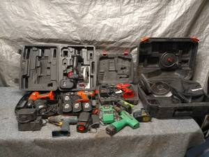 lot 54 image: Collection of Power Tools and Chargers Including Bosch Drill and Black & Decker Cases