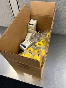 lot 12 image: Assorted Science BOX - $100 Retail Value - Connecting Tubes, Cylinder Markers, Jars with tops, Test Tubes, Jars, Test Tubes