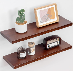 lot 203 image: Floating Shelves for Wall - 24 Inch Ash Wood Shelves Set of 2, Walnut