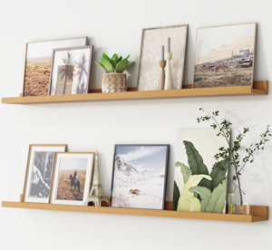 lot 209 image: Picture Ledge Shelf, Floating Shelves Set of 2, 48 Inches Long, Natural Oak