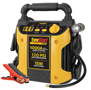 lot 230 image: EverStart Maxx 1000 Peak Amp Jump Starter with 120 PSI Compressor, Pivoting LED Light, 3X USB Ports