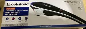 lot 440 image: Brookstone Handheld Percussion Body Massager, 4 Vibration Modes, 5 Interchangeable Heads, Black