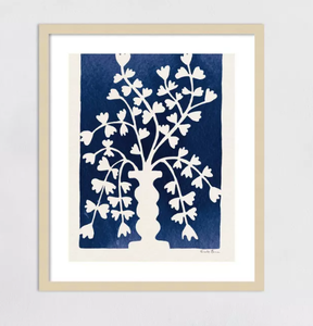 lot 277 image: Amanti Art Blooming Floral on Blue II Wood Framed Wall Art Print