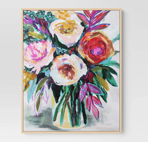 lot 278 image: 24 x 30 Colorful Floral Framed Canvas Natural - Threshold
