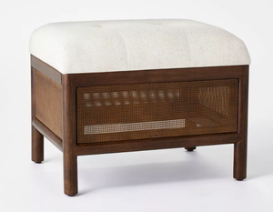 lot 31 image: Woodspring Cane Base Ottoman Dark WalnutCream - Threshold designed with Studio McGee