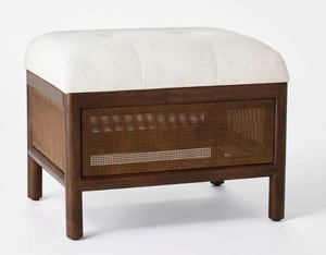 lot 34 image: Woodspring Cane Base Ottoman Dark WalnutCream - Threshold Designed with Studio McGee