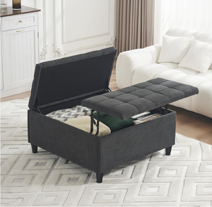 lot 61 image: Wanan Large Square Storage Ottoman, 35 Tufted Ottoman with Storage