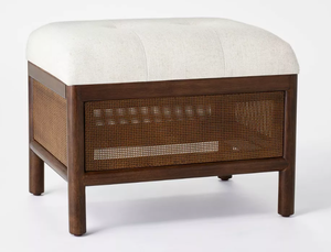 lot 77 image: Woodspring Cane Base Ottoman Dark WalnutCream - Threshold Designed with Studio McGee
