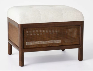 lot 84 image: Woodspring Cane Base Ottoman Dark WalnutCream - Threshold Designed with Studio McGee