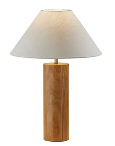 lot 89 image: Adesso Martin Table Lamp, Natural Oak Wood with Antique Brass Accent