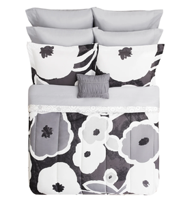 lot 447 image: 10PCS Queen Size Mainstays Rich Black Floral Bed in a Bag Comforter Set with Sheets