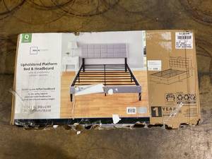 lot 99 image: Queen Size Mainstays Upholstered Platform Bed