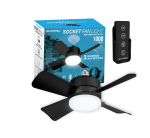 lot 304 image: BellHowell Socket Breeze Fan Light 15.4 Black 1000 Lumens LED w Remote Control Ceiling Fan Light