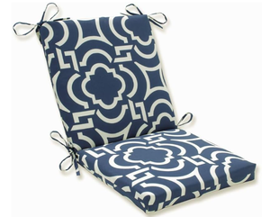 lot 328 image: LOT OF 2 Pillow Perfect Trellis IndoorOutdoor Solid Back 1 Piece Chair Cushion with Ties Squared Corner, Deep Seat, Weather, and Fade Resistant, 36.5 x 18, Blue Carmody Navy
