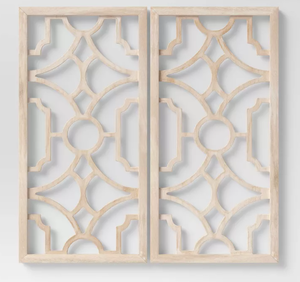 lot 333 image: Set of 2 Wood Lattice Wall Hanging Brown - Threshold Elegant Decorative Panels, Modern Geometric Design