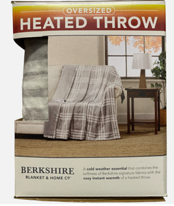 lot 339 image: Berkshire Oversized Heated Throw with Auto Shut Off, 60x70, Grey Plaid