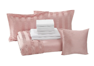lot 354 image: Mainstays Blush Pink 10 Piece Bed in a Bag Comforter Set with Sheets, Queen