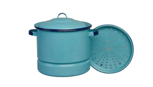 lot 373 image: Cinsa 15-Quart Steamer Pot with Lid & Trivet, Turquoise Blue.