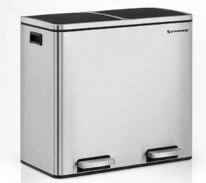 lot 376 image: SONGMICS Dual Trash Can, Garbage Can, Pedal Recycle Bin with Lids, Airtight, Silver