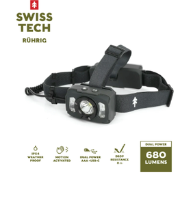lot 434 image: Swiss Tech Rechargeable LED Headlamp, IP54 Weatherproof, Drop Resistant, Motion Activated