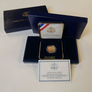 lot 15 image: 2006 SAN FRANCISCO OLD MINT COMMEMORATIVE authentic 5 dollar PROOF COIN  8.359 GRAMS  90% GOLD