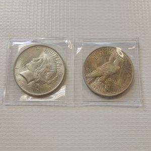 lot 16 image: 2 each Peace Dollars  1923  90% SILVER