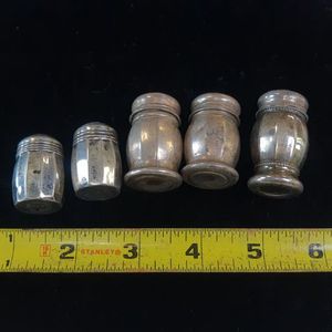 lot 30 image: STERLING SILVER SALT AND PEPPER SHAKER COLLECTION  - 5 TOTAL - 24 grams sterling silver