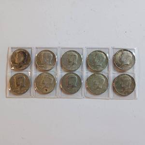 lot 40 image: 10 TOTAL KENNEDY 40% SILVER FIFTY CENT PIECES