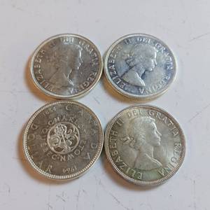 lot 42 image: ELIZABETH II DEI GRATIA REGINA  CANADA SILVER DOLLARS  - 4 TOTAL PIECES