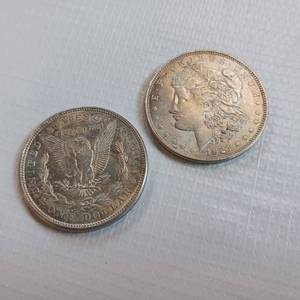 lot 48 image: 2  MORGAN DOLLARS  - VERY COLLECTIBLE  BOTH DATED 1921