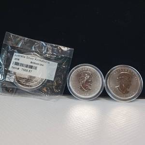 lot 62 image: 3 BULLION COINS  ONE AUSTRALIA SILVER KOOKABURRA (UNCIRCULATED) AND 2 TOTAL ELIZABETH II CANADIAN 5 DOLLAR BULLION  TAX EXEMPT .9999%