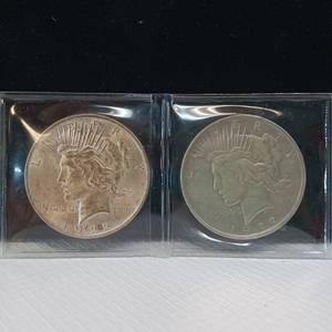 lot 64 image: TWO U.S. SILVER PEACE DOLLARS  BOTH DATED 1922