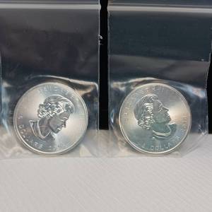 lot 68 image: TAX EXEMPT  .999% 5 DOLLAR CANADIAN COINS (2 OF THEM) IN EXCELLENT CONDITION