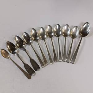 lot 86 image: 10 PIECE COLLECTION OF SOLID STERLING SILVER FLATWARE  10 SPOONS   TOTAL WEIGHT OF 289.8 GRAMS