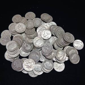 lot 115 image: 10 DOLLARS FACE  PRE-1965 SILVER DIMES   100 ROOSEVELT DIMES TOTAL