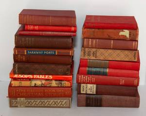 lot 48 image: Collection of 20 Red Tone Vintage  Books  Decorative & Collectible