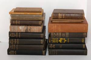lot 65 image: Collection of 18 Neutral Tone Vintage Books  Decorative & Collectible
