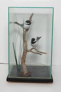 lot 14 image: Chickadee Figurines in Glass Case