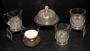 lot 61 image: Set of 5 Cut Glass Pieces  Matching Diamond Sunburst Pattern