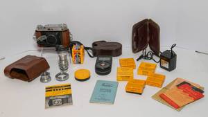 lot 64 image: Kodak Retina Camera Lot  With Leather Case, Cine-Kodak Lens, Weston Light Meter, Filters & More