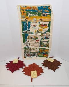 lot 78 image: Set of 3 Vermont Maple Leaf Hot Pads & 40 x 70 Vermont Tapestry