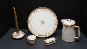lot 95 image: Vintage Hand-Painted Nippon  Clover Motif with Gold Accents  5-Piece Set