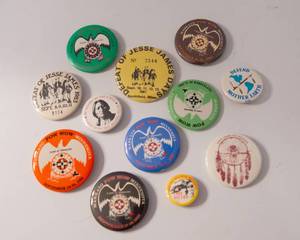 lot 136 image: Native American Pins & Defeat Jesse James Day Pins